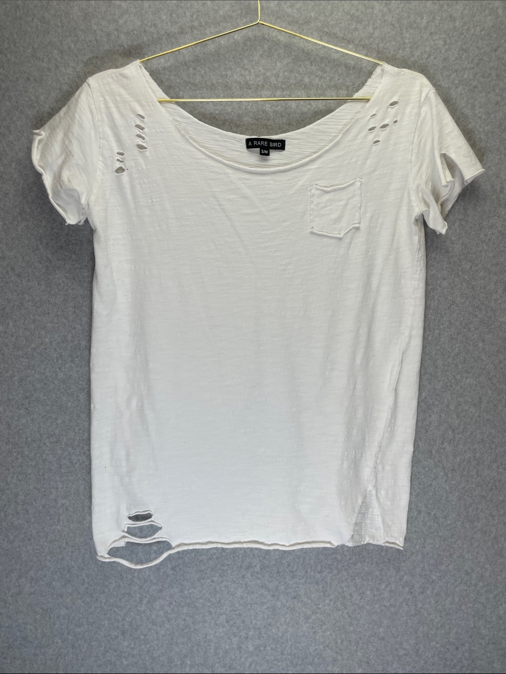 A Rare Bird Distressed White Cotton Rae Hem T Shirt Top